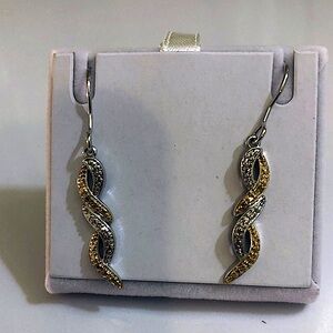 Genuine yellow diamond earrings, brass / rhodium finish